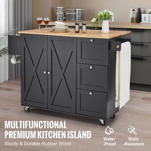 Carrello da Cucina da 56 Pollici con Piano in Legno, Armadietto con Ruote, Tavolo Pieghevole, Portaspezie Regolabile, Portasciugamani in Acciaio - Product Image 5
