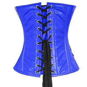 Salva Leather <b>Women's</b> 100% Leather Corset <b>Waistcoat</b> Solid Blue Criss-Cross Zipper Waterproof V-neck Casual Club Outerwear - Product Image 2