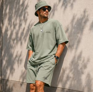 เสื้อยืดโอเวอร์ไซส์และกางเกงขาสั้นชุดเซ็ตสำหรับผู้ชาย พิมพ์ลายตามสั่ง สำหรับหน้าร้อน ระบายอากาศได้ดี ผ้าฝ้าย 100% ไซส์พลัส สไตล์สตรีทแวร์ - Product Image 2