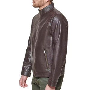 Blouson en cuir brodé élégant pour homme, col montant, couleur personnalisable, 100 % cuir respirant, coupe ajustée, idéal pour l'hiver - Product Image 2