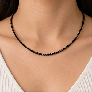 Collier en pierres naturelles facettées de 2 mm avec perles en alliage de cuivre, perles rondes délicates pour femmes, à porter en soirée, plaqué argent, Hinduisme - Product Image 5
