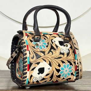 2026 Luxury Hand Tooled Leather Small Speedy Duffel Bags Western Floral Card Design Shoulder Crossbody Travel Handbag for Women - Product Image 4