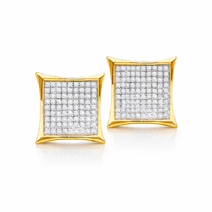 Pendientes de Diamante de Corte Sencillo en Oro Amarillo de 10K |   Pendientes Elegantes con Racimo de Diamantes Cuadrados para Mujer, Joyería Fina para Uso Diario - Product Image 4