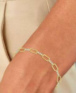 <b>Cubic</b> <b>Zirconia</b> Open Link Chain <b>Bracelet</b> in 14k Gold-Plated Sterling Silver | Macy's - Product Image 2