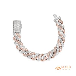 Pulsera de eslabones cubanos de oro rosa de 14K con incrustaciones, pulsera de cadena de lujo, pulseras de cadena fina, joyería de moda, regalo - Product Image 1