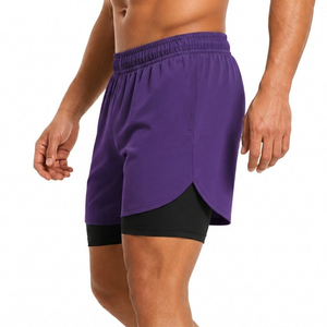 Shorts de compression personnalisés pour hommes, double couche, solides, sportifs, fitness, fins, doublés, séchage rapide, respirants, en spandex, pour la gym - Product Image 2