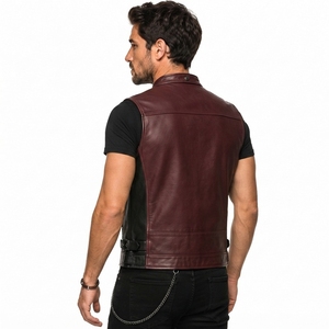 Men <b>Leather</b> Vest High Quality <b>Leather</b> <b>Sleeveless</b> <b>Jacket</b> Button Front Comfortable Fit Durable Motorcycle Fashion Wholesale - Product Image 3