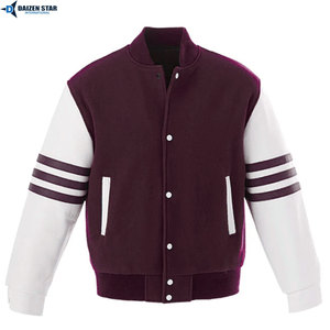 DAIZAN <b>STAR</b> INTERNATIONAL Men Varsity <b>Jacket</b> Canvas Polyester/Cotton Breathable Purple White Sleeve Solid Color Casual Stand - Product Image 3