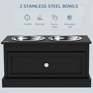 Supporto Nero Rialzato per Ciotole per Cani con Cassetto Contenitore, Stazione di Alimentazione per Animali Domestici per Casa e Arredamento - Product Image 6