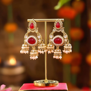 Élégantes boucles d'oreilles pendantes en or style héritage avec perle en pierre Pota pour femme, idéales pour les fêtes, mariages, occasions festives et bijoux ethniques - 10575610RD - Product Image 3