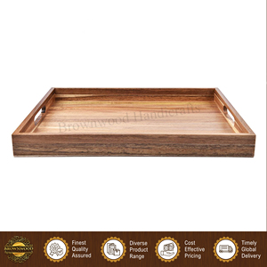 Proveedor líder de bandejas de madera de acacia de color claro quemado de alta calidad para servir alimentos en el hogar, hoteles y restaurantes - Product Image 2