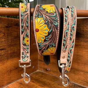 Vente en gros d'usine OEM ODM conception personnalisée collier de chien en cuir usiné à la main et laisse pour animaux de compagnie en cuir véritable ensemble de laisses de circulation pour chiens en peau de vache - Product Image 6