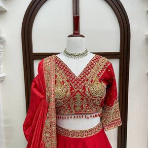 Premium <b>Red</b> Chinon Sequins Embroidered Semi Stitched Lehenga Choli With Digital Printed Dupatta Manufacture By Royal Export - Product Image 6