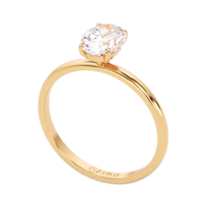 Anillo solitario de diamante cultivado en laboratorio de corte ovalado, oro amarillo de 14 quilates, ajuste clásico de 4 puntas, listo para boda, disponible en varios colores IGI - Product Image 1