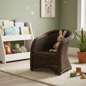 Fauteuils Enfant en Rotin Marron Rétro en Gros, Sièges pour Salle de Jeux, Panier de Crèche Adorable, Fauteuil Miniature Léger - Product Image 2