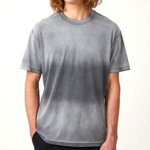 T-shirt unisexe 100 % coton délavé à l'acide, coupe oversize tendance, imprimé vintage, motif lettres pour homme, tissu vieilli - Product Image 4