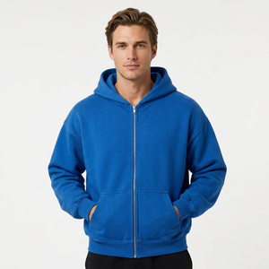 Sudadera con Capucha y Cremallera para Hombre, Talla Grande, de Forro Polar, Azul Sólido, Corte Regular, Manga Larga, con Bolsillos, para Otoño - Product Image 5