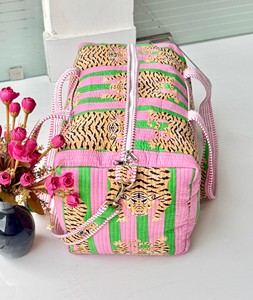 Large Luxury Quilted Cotton Duffle <b>Bag</b> Zipper High Quality Boho Vintage Block Print Trending Weekender Travel Shoulder <b>Overnight</b> - Product Image 5