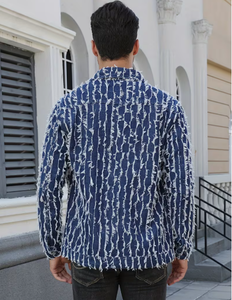 TRIBON SPORTS Chaqueta Camisera de Mezclilla para Hombre, Color Sólido, Borde Deshilachado, Cuello Clásico, Corte Regular, Estilo Casual, para Primavera, con un Solo Botón - Product Image 4