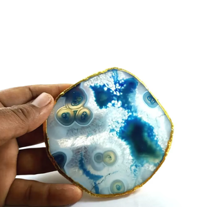 Vente flash : Sous-verre en agate bleue de haute qualité, pierre précieuse ronde en cristal pour table, support à café, décoration maison - Product Image 3