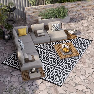 Tappeto esterno da giardino portatile 8x10 con catena reversibile in bianco e nero con borsa per il trasporto per il campeggio RV - Product Image 2