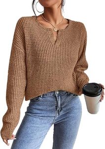 Pulls décontractés pour femmes à épaules tombantes, manches longues, col en V – Tendances mode automne 2026 - Product Image 4