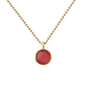 Collier superposé bohème plaqué or inaltérable avec pendentif délicat en pierre œil-de-chat rose ronde et breloque câble, cadeau pour elle R - Product Image 4