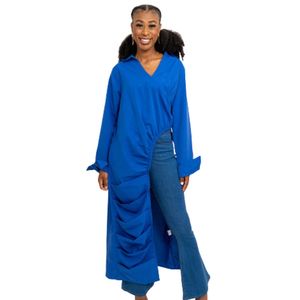 Women's Royal <b>Blue</b> Long Slit Shirt Custom Printed Side Split Casual <b>Tunic</b> Top Relaxed Fit Sorority Fashion Apparel Clothing - Product Image 1