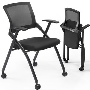 Set di 2 Sedie Impilabili per Sala Conferenze con Ruote, Materiale PP, Sedia da Ufficio Pieghevole con Schienale Reclinabile e Seduta Imbottita per Aula di Formazione - Product Image 1
