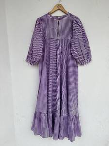 Femmes filles pur coton Maxi robe indien bloc imprimé décontracté été soirée à la mode nouvelle vente en gros longue robe mi-longue - Product Image 6