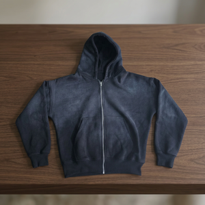 Men's <b>Black</b> <b>Zip</b>-Up <b>Hoodie</b> BoxyFit Fleece <b>Hoodie</b> with Sunfade Washed effect with Metal Zipper <b>Hoodie</b> for Winters - Product Image 2