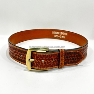 Ceinture en cuir vintage de haute qualité, style western, motif panier par transfert thermique, marquage artisanal, boucle ardillon robuste, largeur 1-1,5 pouces - Product Image 4