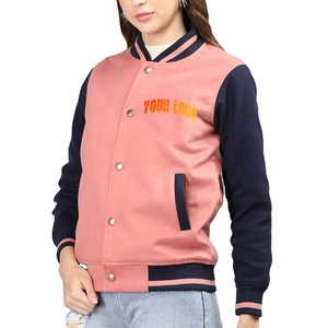 Veste universitaire pour femme 100% laine chauffante écologique rose marine à manches longues avec logo imprimé, col rabattu, longueur normale, hiver - Product Image 2
