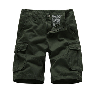Shorts cargo pour homme, couleur unie, taille mi-haute, fermeture boutonnée, avec poches, vêtements décontractés, respirants, en toile, style Bermuda - Product Image 1
