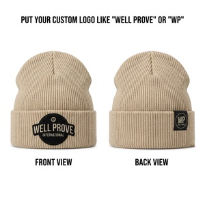 Gorro de Punto Acrílico Premium Unisex Ajustable de 240 GSM con Puño Cálido y Logotipo Bordado Personalizado, Beige y Negro, para Uso Diario en Invierno - Product Image 1