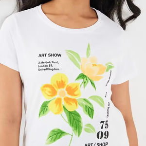 T-shirts décontractés pour femmes 100 % coton à manches courtes, col ras du cou, coupe classique, avec logo personnalisé imprimé, écologiques, unis, 160 g/m² - Product Image 1