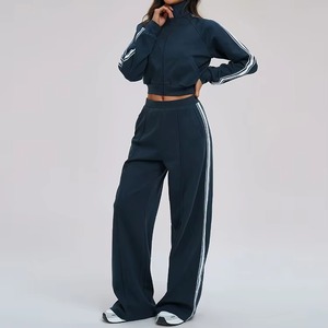 Conjunto de Dos Piezas de Felpa Gruesa Lavada Estilo Vintage Casual para Mujer con Logotipo Personalizado: Sudadera con Cremallera y Pantalones Deportivos - Product Image 2