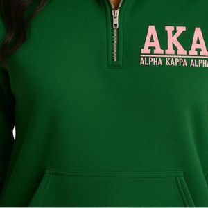 เสื้อสเวตเชิ้ตซิปครึ่งตัวสีเขียวฤดูหนาว พิมพ์ลายตัวอักษรสีชมพู ป้ายกราฟิก ผ้าฝ้ายฟลีซ แขนยาว สวมใส่สบาย - Product Image 3