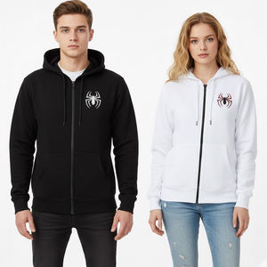 เสื้อฮู้ดดี้โอเวอร์ไซส์ลายกราฟิกแมงมุมแบบกำหนดเอง ผ้าฟลีซคอตตอน 100% สตรีทแวร์พรีเมียม เสื้อซิปแบบสวมใส่ได้ทั้งชายและหญิง ดีไซน์สำหรับคู่รัก - Product Image 6