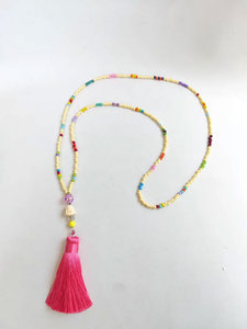 Handmade Multicolor Beaded Tassel <b>Necklace</b> Pink Tassel Boho Long <b>Statement</b> Jewelry Gift for Women - Product Image 2