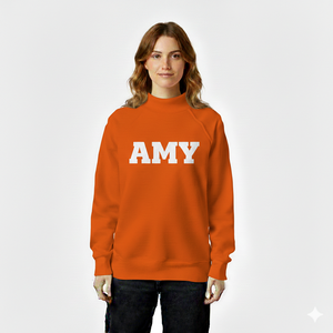 เสื้อสเวตเชิ้ตคอกลมสีส้มสำหรับผู้หญิง พร้อมเสื้อสเวตเชิ้ตคอเต่าสไตล์ Amy Modern ทรงเข้ารูป คอริบบ์ ผ้าฝ้ายเนื้อนุ่ม - Product Image 1