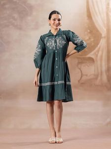 Vestidos Elegantes de Georgette con Estampado Floral y Bordado, Manga Tres Cuartos, Cintura Natural, Lavables, para Mujer, Venta al por Mayor 2026 - Product Image 6