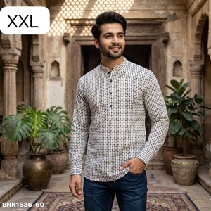 Colección de Kurta Corta para Hombre de Manga Larga con Diseño Estampado en Poliéster Rayón de Alta Calidad, Exportador Indio, Suministro al por Mayor - Product Image 1