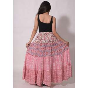 Jupe longue maxi respirante en coton indien patchwork, imprimé au bloc, style bohème, faite à la main, pour festivals ethniques - Product Image 5