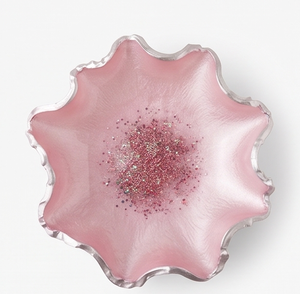 Premium <b>Pink</b> Resin Decorative Bowl With <b>Glitter</b> Touch Handcrafted Sparkle Finish Centerpiece Tray Stylish Table Accent For Home - Product Image 2