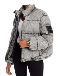 Veste matelassée en denim, col montant, fermeture éclair, rembourrage épais en polyester, longueur courte, vêtement d'hiver décontracté, unisexe - Product Image 5
