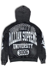 Hoodie à capuche tendance, effet délavé, coupe oversize, personnalisable, style vintage, pour homme, avec fermeture éclair intégrale et imprimé graphique - Product Image 3