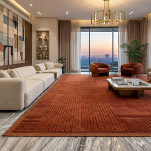 Tapis de luxe fait main 100% laine |   Tapis linéaire en relief 3D design |   Tapis de villa moderne en terre cuite de grande taille - Product Image 2