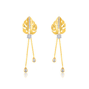 Pendientes de Diamantes Cultivados en Laboratorio en Oro Amarillo con Diamantes de Corte Redondo, Estilo Bohemia para Mujer, Joyería para Fiestas - Product Image 1