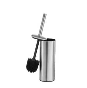 odern Brushed Stainless Steel Toilet <b>Brush</b> Holder Set <b>Floor</b> Standing Silver Bathroom Cleaning Tool with Black Bristles - Product Image 1